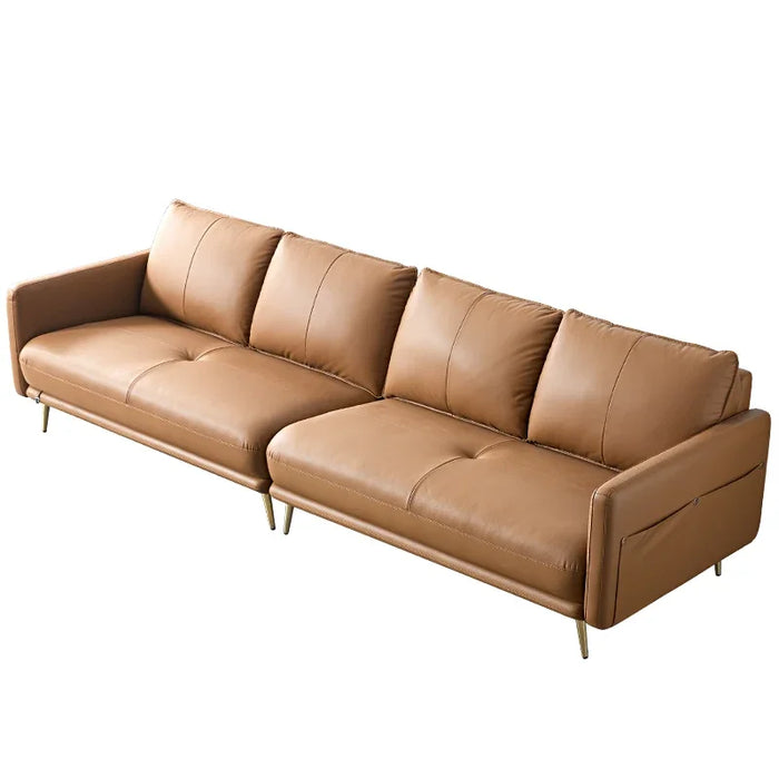 Leather sofa, living room, luxury, modern, high-grade brown sofa, office, straight-line sofa, Italian minimalist sofa
