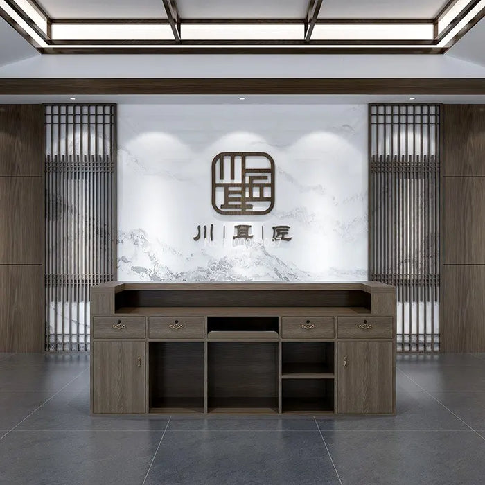 New Chinese Style Cashier Retro Tea House Beauty Salon Foot Bath  Collection Hall Bar Counter Custom Front Desk Reception Desk