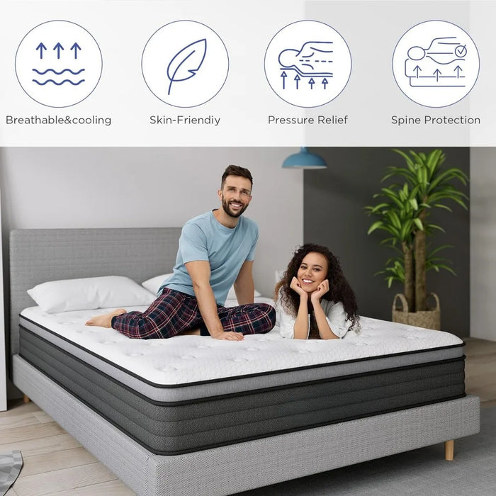 Mattress,10 Inch Hybrid Mattress in a Box with Gel Memory Foam Mattress, Individually Wrapped Pocket Coils Innerspring Mattress
