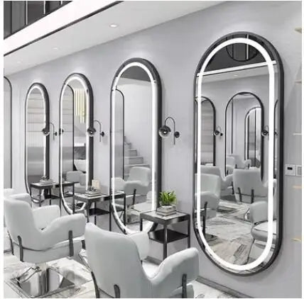 Barbershop Internet celebrity mirror hanging wall hair dressing mirror table single side fall zone light mirror wall hanging