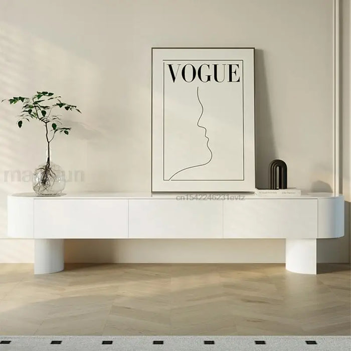 Modern Living Room Furniture High Curved Cabinet Feet Round Corner Television Stands Large Storage Space Tv Cabinets In White