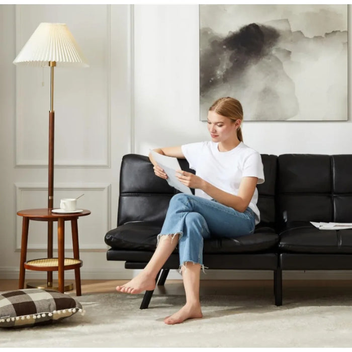 Sweetcrispy Sofa Bed Couch,Convertible Full Size Sofa, Adjustable Backrest and Armrests,Leather,Black,Brown
