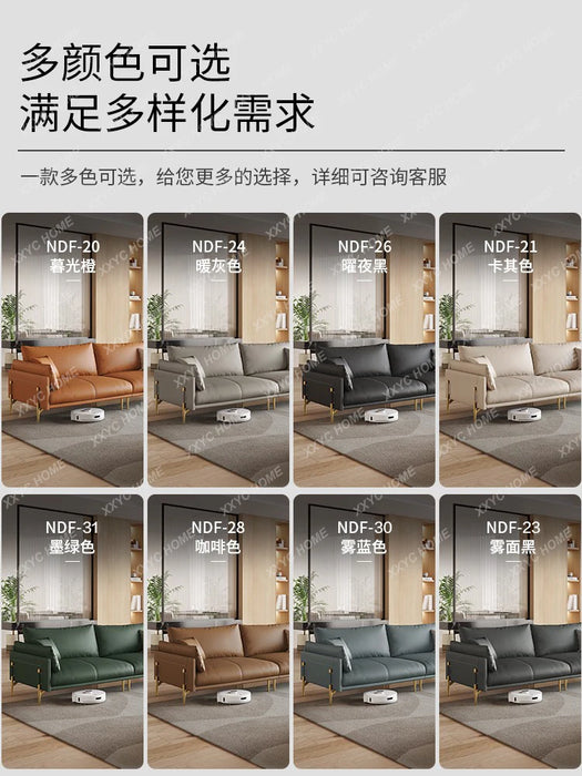 Leather Sofa Small Apartment Living Room Minimalist First Layer Cowhide Straight Seat Sofa Combination