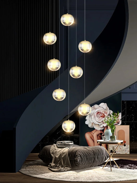Modern Ball Line Chandelier For Staircase Living Room Pendant Lights Home Decor Dining Lighting Suspension Design Lusters