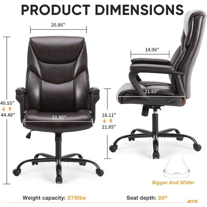 Office Chair,High Back Ergonomic Executive Chair,PU Leather Fixed Arm Computer Chair,Rolling Chair with Wheels,brown