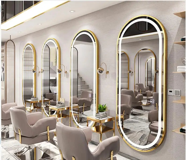 Barbershop Internet celebrity mirror hanging wall hair dressing mirror table single side fall zone light mirror wall hanging
