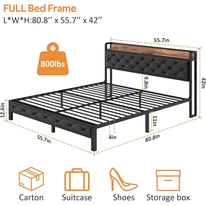 Bed Frame With Charging Station Metal Platform Bed Frame Full No Box Spring Needed Beds & Furniture Bedroom Home