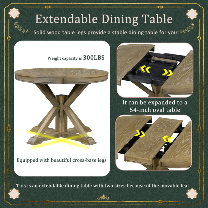 Retro Style Dining Table Set with Extendable Table and 4 Chairs for Dining Room,Living Room(Natural Wood Wash)