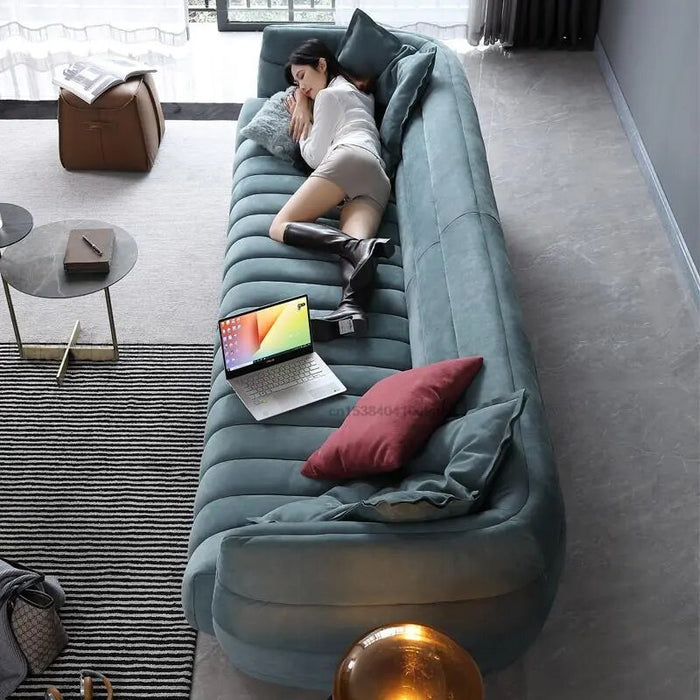 Modern Light Luxury Blue Matte Technology Cloth Sofa Living Room Villa High-end Italian Minimalist Designer Creative Curved Sofa