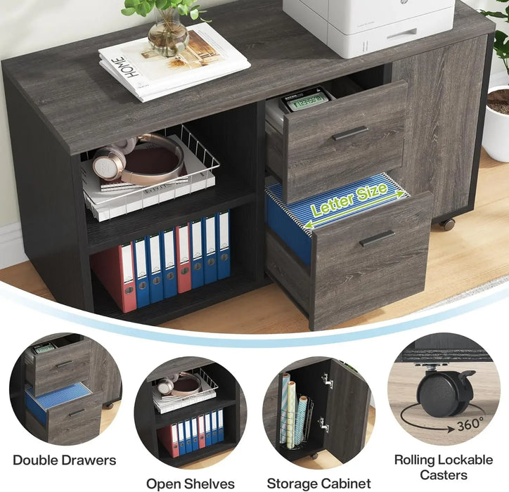 Large Executive Office Desk and 47" Lateral File Cabinet Combo,L-Shaped Desk 2 Piece Business Furniture with Drawers and Shelves
