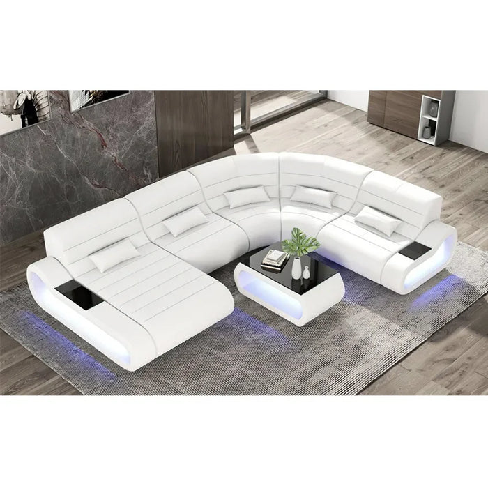 Smart Color Led Furniture Living Room Sectional Couch Brown Italian Leather Sofa Set