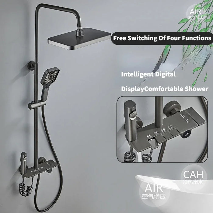 Bathroom Shower Full Set Black White Gray Bathtub Toilet System Rain Pressurized Digital LED Shower Sets Hot Cold Shower Faucet