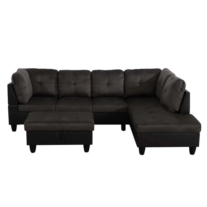 Sectional Sofa, 3 Piece Living Room Couch with Storage Ottoman, Right Facing Chaise, Espresso
