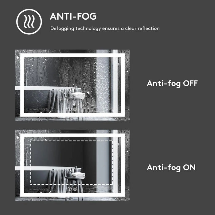 Mirror For Bathroom With Front And Backlit Lighted For Wall With Anti Fog, Stepless Dimmable, Memory Function Mirror