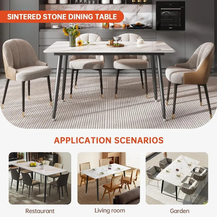 Marble Sintered Stone Table Top and Metal Legs Dining Room Furniture Free Shipping White Rectangular Kitchen Table Home