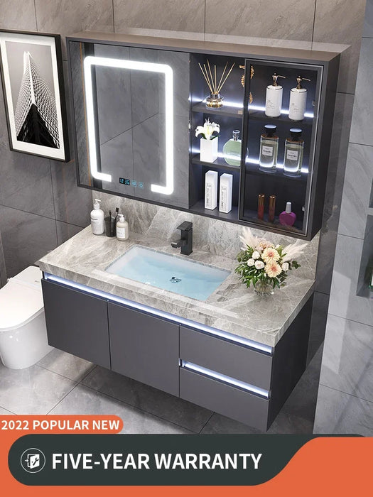 New European-style Bright-faced Slate Ceramic Basin Bathroom Cabinet Combination Intelligent Induction Toilet Washbasin Sink Set