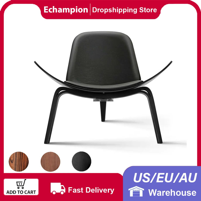 Nordic Three-Legged Shell Chair Smiling Lounge Chair Replica Simple sofa Airplane Chair Living Room Furniture Faux Leather Chair