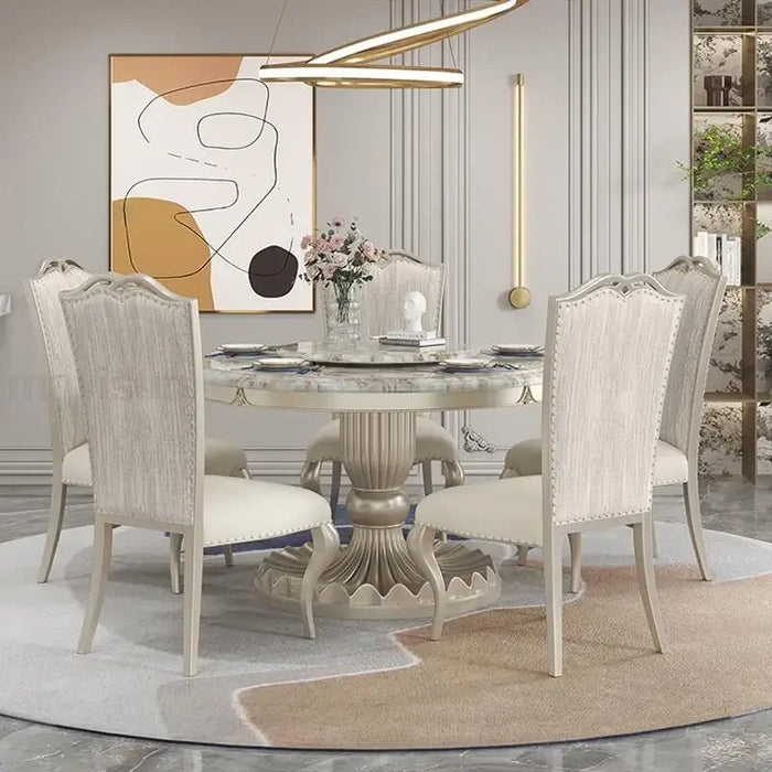 Kitchen Table And Chair Artist Style Light Luxury Beauty Texture Tabletop Design Base Round Ding Table With Marble Turntable