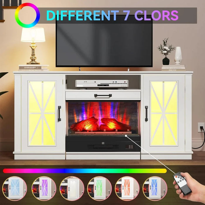 60 Inch TV Stand with Slidable Fireplace for up to 70" TVs, LED Fireplace TV Stands for Living Room, with Storage Cabinets