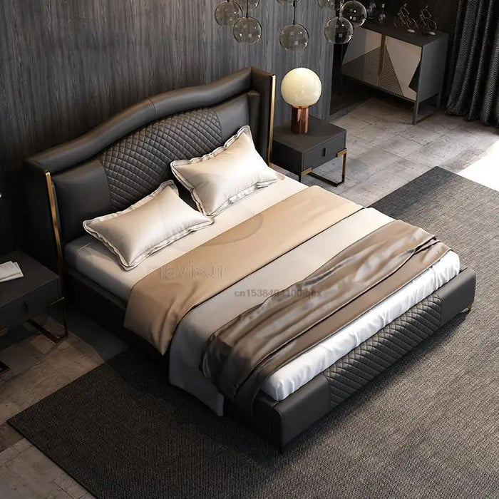 Storage Queen Upholstered Wedding Bed For Large Family Villa Simple Modern Hotel Apartment Household Soft Double Bed Bedroom Set