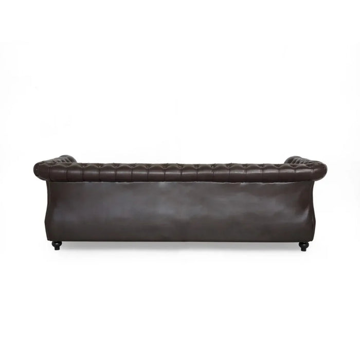 Living Room Faux Leather Sofa, Brown, 3 Seats Modern Couch Sofas