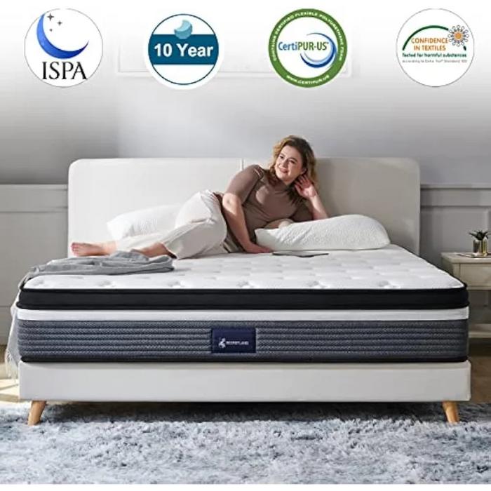 S SECRETLAND Queen Mattress, 12 Inch Cooling-Gel Memory Foam and Individually Pocket Innerspring Hybrid Mattress, Queen Bed Matt