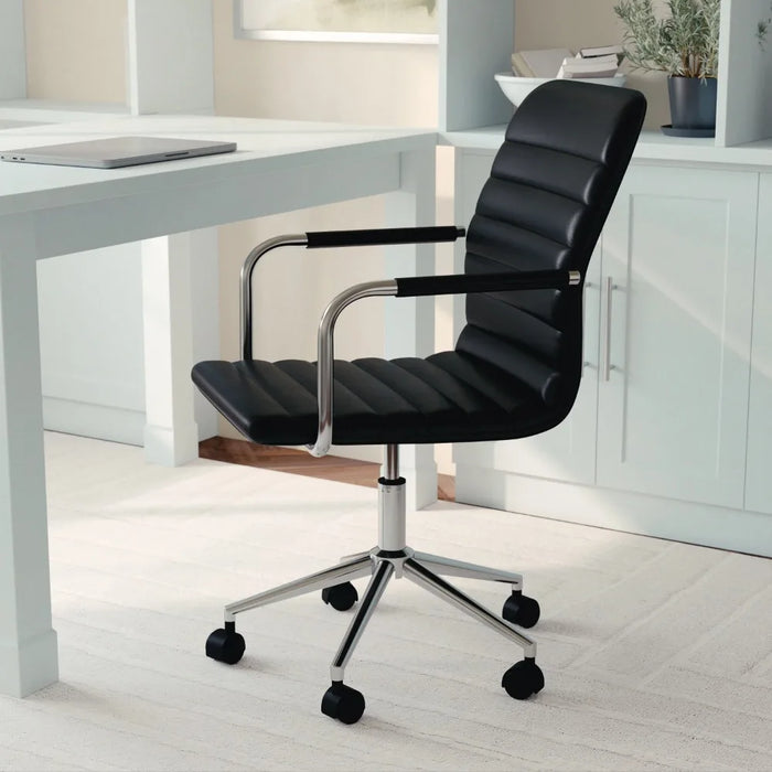 Taytum Upholstered Office Chair in Black/Polished Nickel, Office Furniture,25.5"W X 25.5"D X 36.25"H