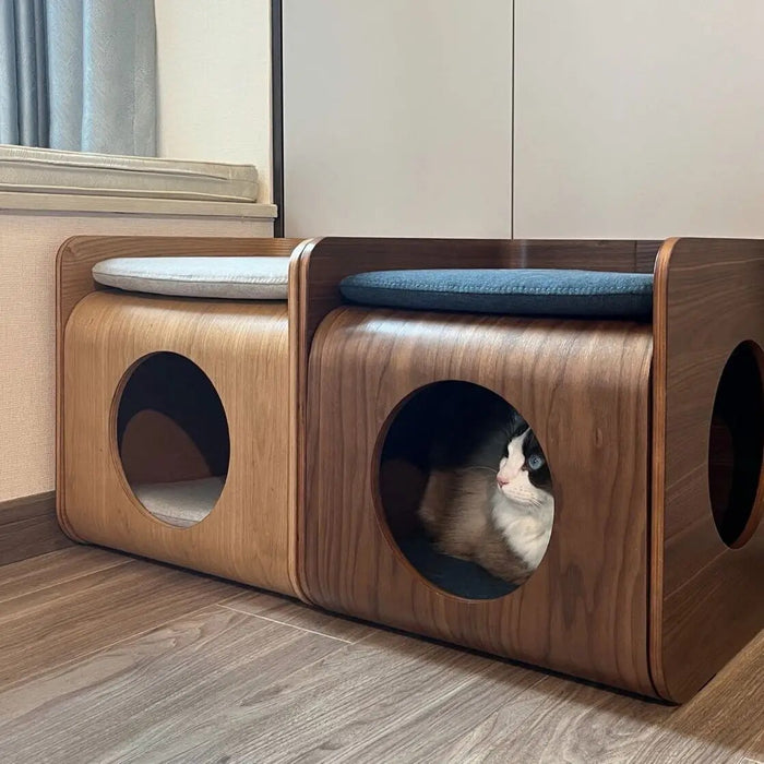 Creative Bedroom Nightstand Human Cat Sharing Side Table Cattery Stool Furniture Advanced Wooden Luxury Home Cat House Assembly