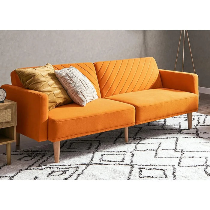 Chloe Futon Sofa Bed,77.5",Couch,Sleeper Sofa,Loveseat,Futon Couch,Sofas Cama,Couches for Living Room Apricot Velvet