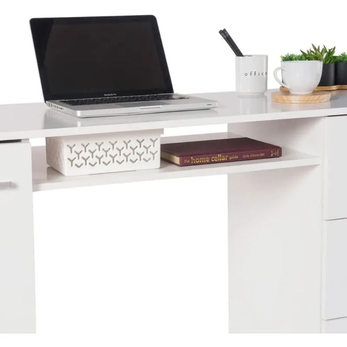 Madesa Computer Desk with 3 Drawers, 1 Door and 1 Storage Shelf, Wood Writing Home Office Workstation, Office Desk with Drawers