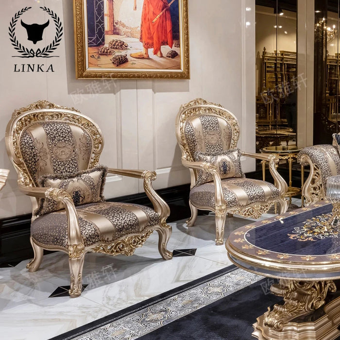Custom French palace fabric sofa European living room solid wood carved luxury sofa combination