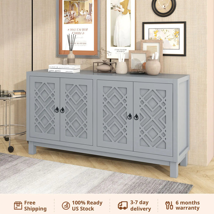 Large Storage Space Sideboard, 4 Door Buffet Cabinet with Pull Ring Handles for Living Room, Dining Room