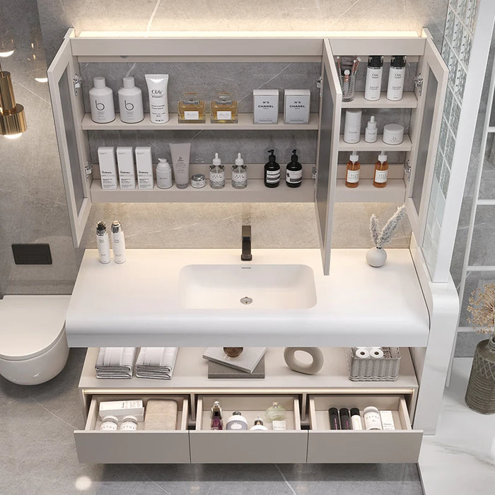 Furniture Skin Sensor Bathroom Vanity Cabinet With Sink And Mirror Integrated Arc Washing Table Combination To Wash