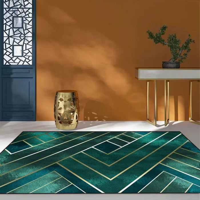 Modern Nordic alfombra Luxury gold line dark green Carpets Modern 3D Geometric Pattern Home Area Rugs Simple Bedroom Floor Mats