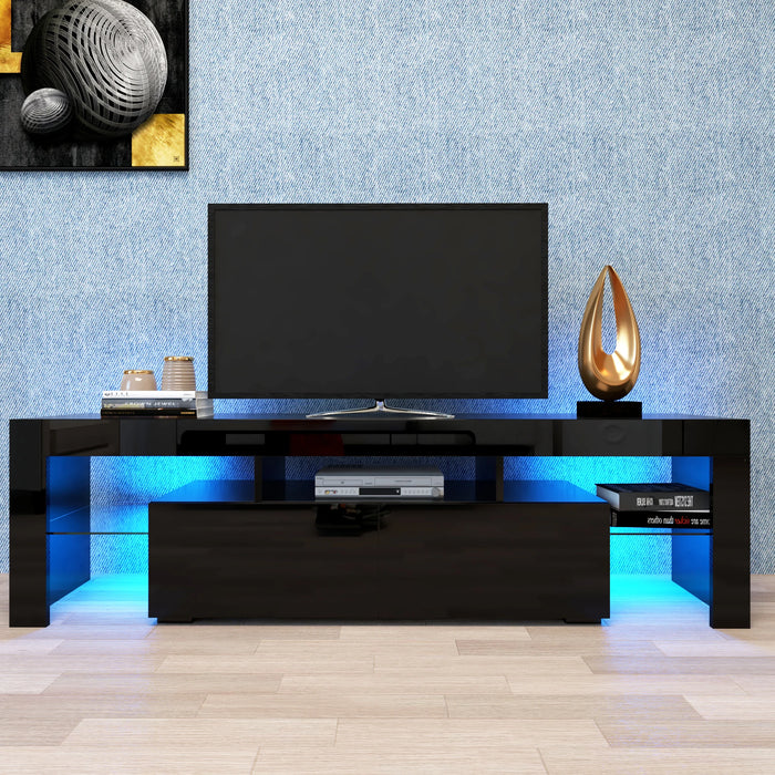 Modern White/Black TV Stand 160×35×45CM 20 Colors LED TV Cabinet w/Remote Control Lights Easy to Clean Assemble [US-Stock]