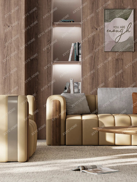 Leather Sofa Straight Row Three-Seat First Layer Cowhide Living Room Sofa