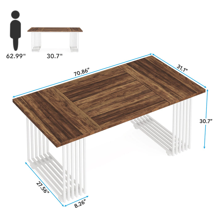 Tribesigns 70.9" Modern Office Desk, Wooden Executive Desk, Brown Computer Desk with White Metal Legs, Large Workstation