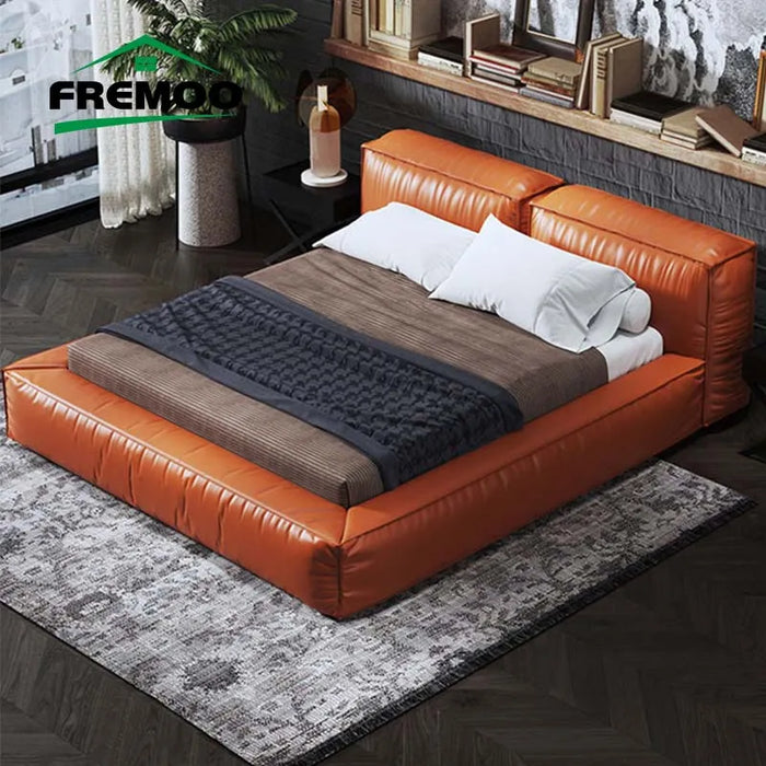 Modern Designer Tofu Block Bed High Quality Bedroom Home Furniture Leather King /Queen Size Double Bed