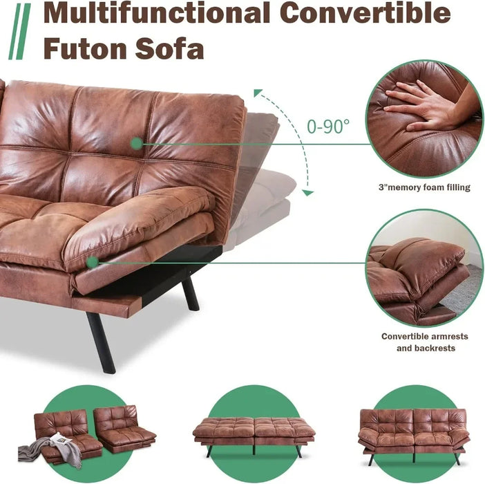 Opoiar Futon Sofa Bed,Lounge Memory Foam Sleeper Couch Room Convertible Studio Apartment,Dorm,Home Office 71×33×31.5IN, Brown