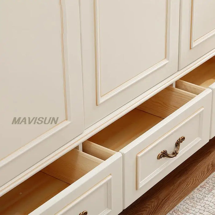 3 Door Light Luxury American Country Style Big Wardrobe Cabinet For Clothes Bedroom Small Apartment Solid Wood Drawer Storage