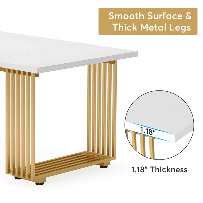 Tribesigns 70.9" Modern Office Desk, Wooden Computer Desk, White Executive Desk with Gold Metal Legs, Large Workstation for Home