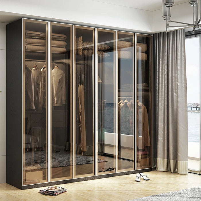 Toughened glass wardrobe family bedroom swing door cloakroom panel wardrobe modern simplicity
