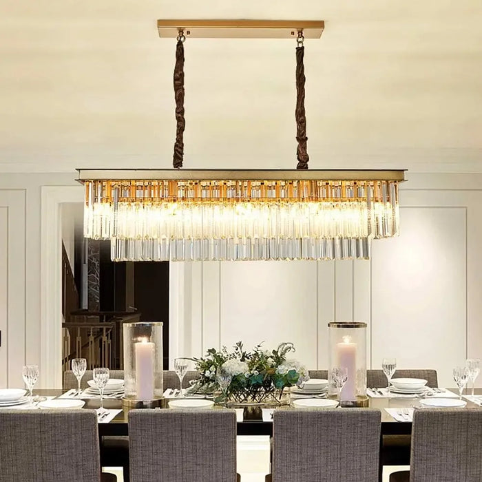 Chandeliers,Rectangular Crystal Chandelier for Kitchen,E14 Modern Rectangular Dulight,Hanging Light for Living Room Dining