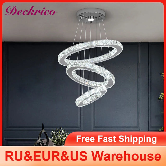 Nordic Modern Crystal Ceiling Lamp Indoor Lighting New Ring  Chrome Lustre Chandelier For Living Room Pendant Lights Luminaire