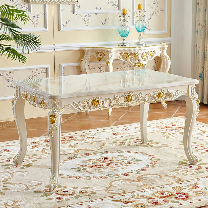 European style dining table and chair combination small family marble dining rectangular modern simple French solid wood table