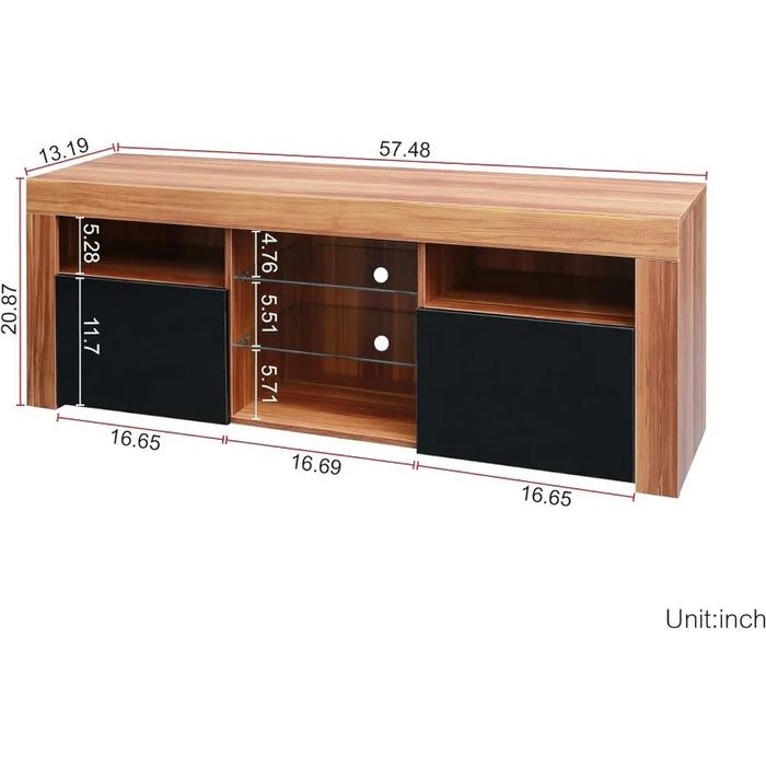 WOXYX Modern 57" TV Stand Matte Body High Gloss Fronts with 16 Color LEDs Brown