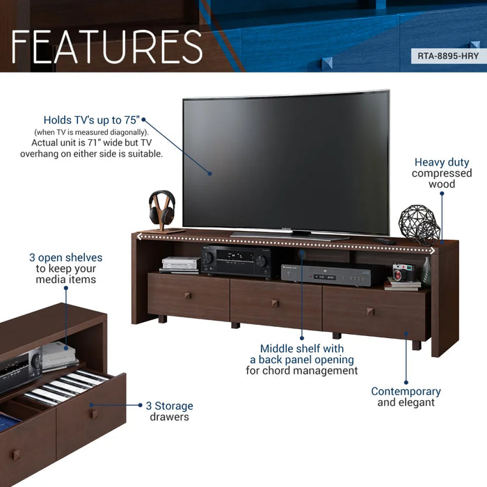 34810574 Elegant Modern TV Stand for TVs Up To 75" with Storage, Wood-like Finish, Hickory Brown，70.75 X 15.25 X 20.00 Inches