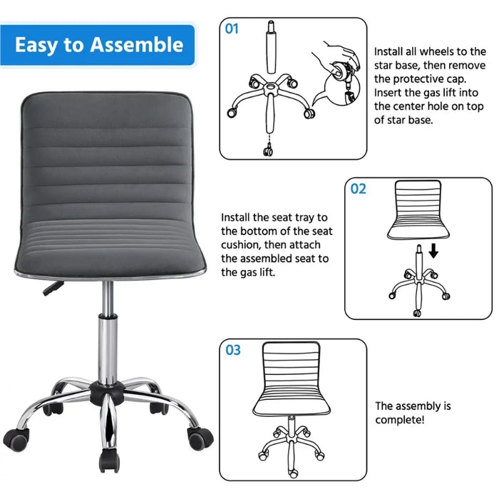 SMILE MART Modern Velvet Armless Desk Chair with Mid Back for Home Office, Dark Gray office chair  computer chair