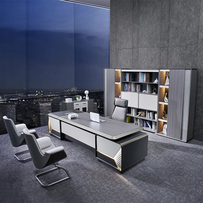 Luxury Boss Modern Work Desk Standing Wood Executive Reception Table Corner Modern Escritorio Con Cajones Office Furniture DWH