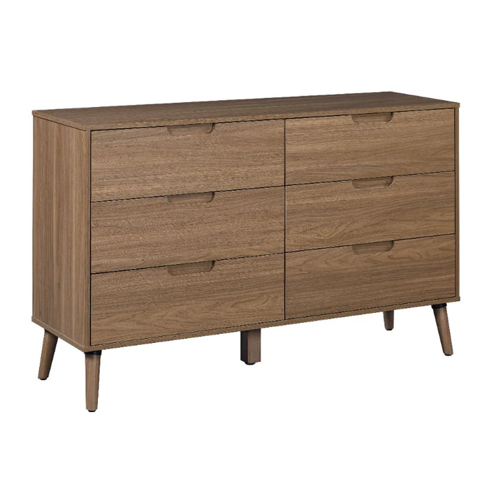 Modern 6 Drawer Wood Dresser, Bedroom, For all ages, Brown Walnut